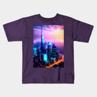 The Futuristic Neon City. Kids T-Shirt